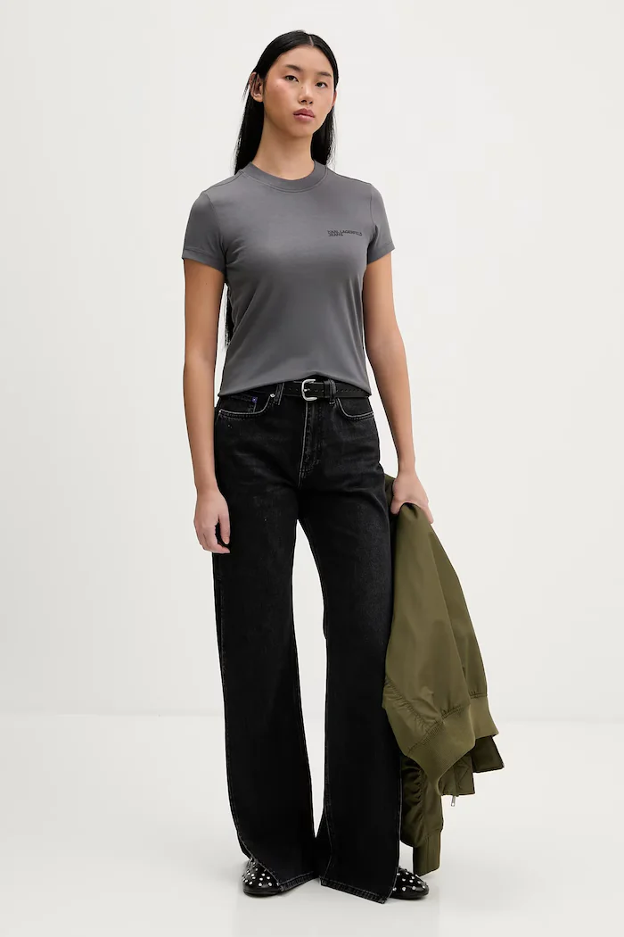 KARL LAGERFELD JEANS тениска дамска от памук сива A1W17004