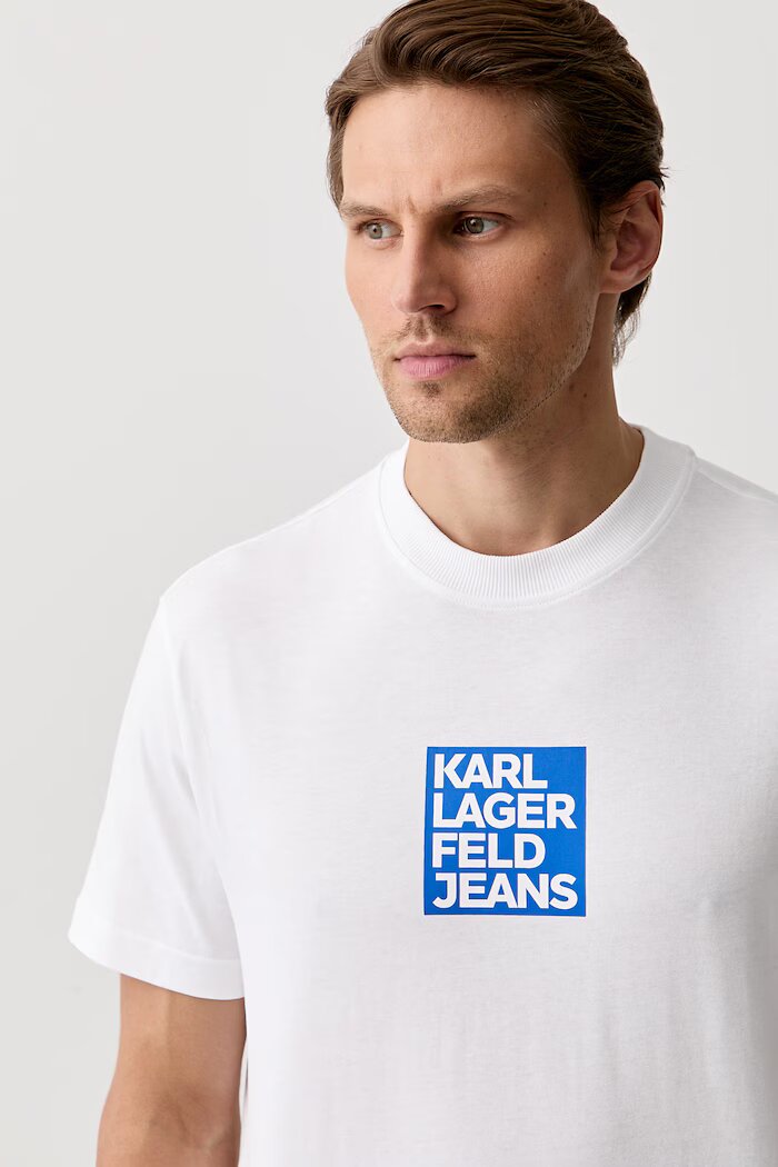 KARL LAGERFELD JEANS тениска мъжка от памук бяла B3M17003