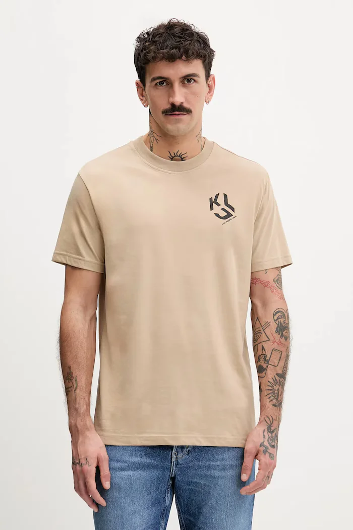 KARL LAGERFELD JEANS тениска мъжка с памук бежова A2M17072