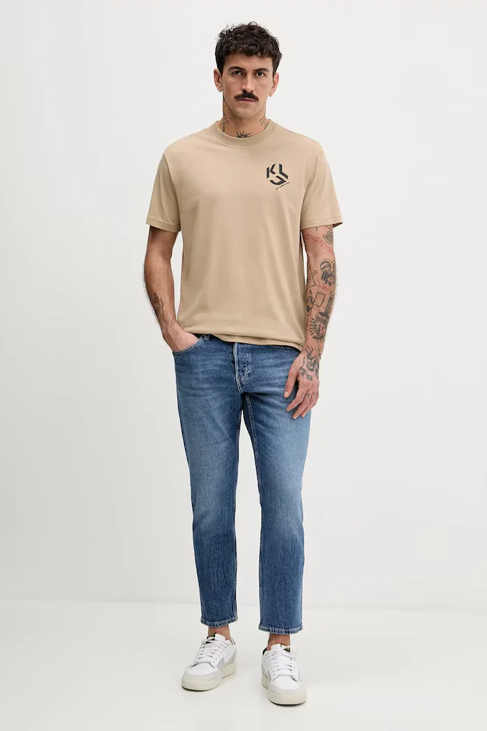 KARL LAGERFELD JEANS тениска мъжка с памук бежова A2M17072