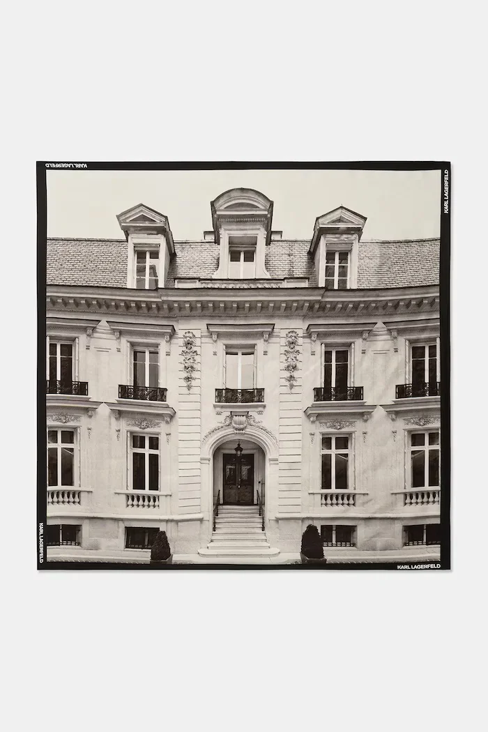 Karl Lagerfeld Копринен шал RSG MAISON в черно с десен A4W33138