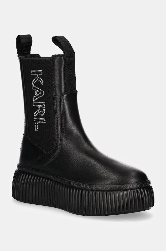 Karl Lagerfeld Кожени боти челси KREEPER в черно с платформа KL42343