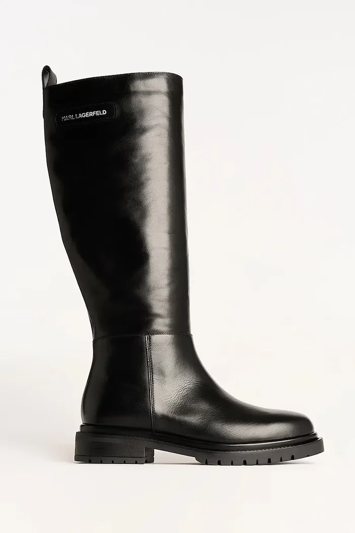 Karl Lagerfeld Кожени ботуши BINKY в черно с равна подметка KL47595