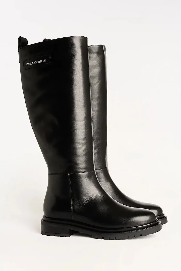 Karl Lagerfeld Кожени ботуши BINKY в черно с равна подметка KL47595