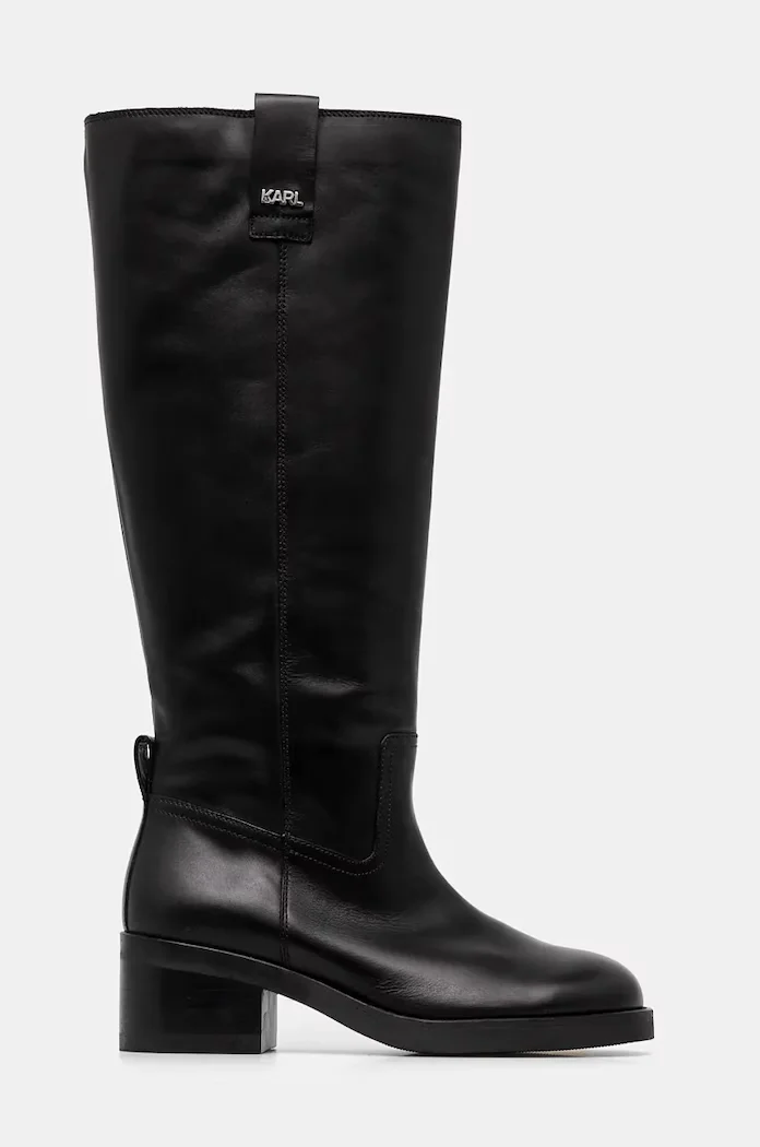 Karl Lagerfeld Кожени ботуши BROOKLYN в черно с дебел ток KL41790
