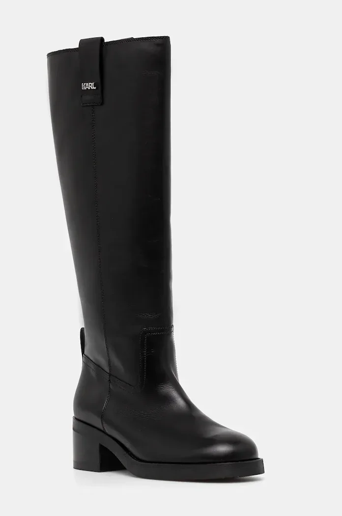 Karl Lagerfeld Кожени ботуши BROOKLYN в черно с дебел ток KL41790