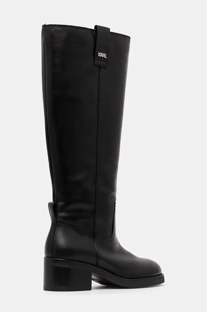 Karl Lagerfeld Кожени ботуши BROOKLYN в черно с дебел ток KL41790