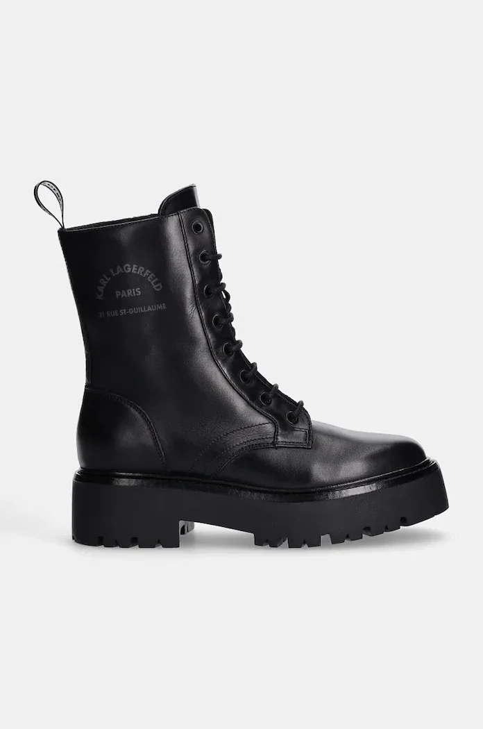 Karl Lagerfeld Кожени кубинки BURLY BIKER в черно с равна подметка KL43455