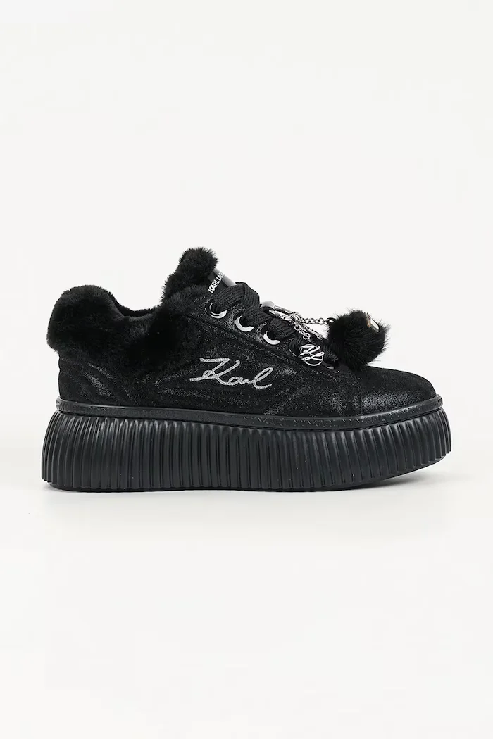 Karl Lagerfeld Kreeper маратонки дамски от велур черни KL42312L