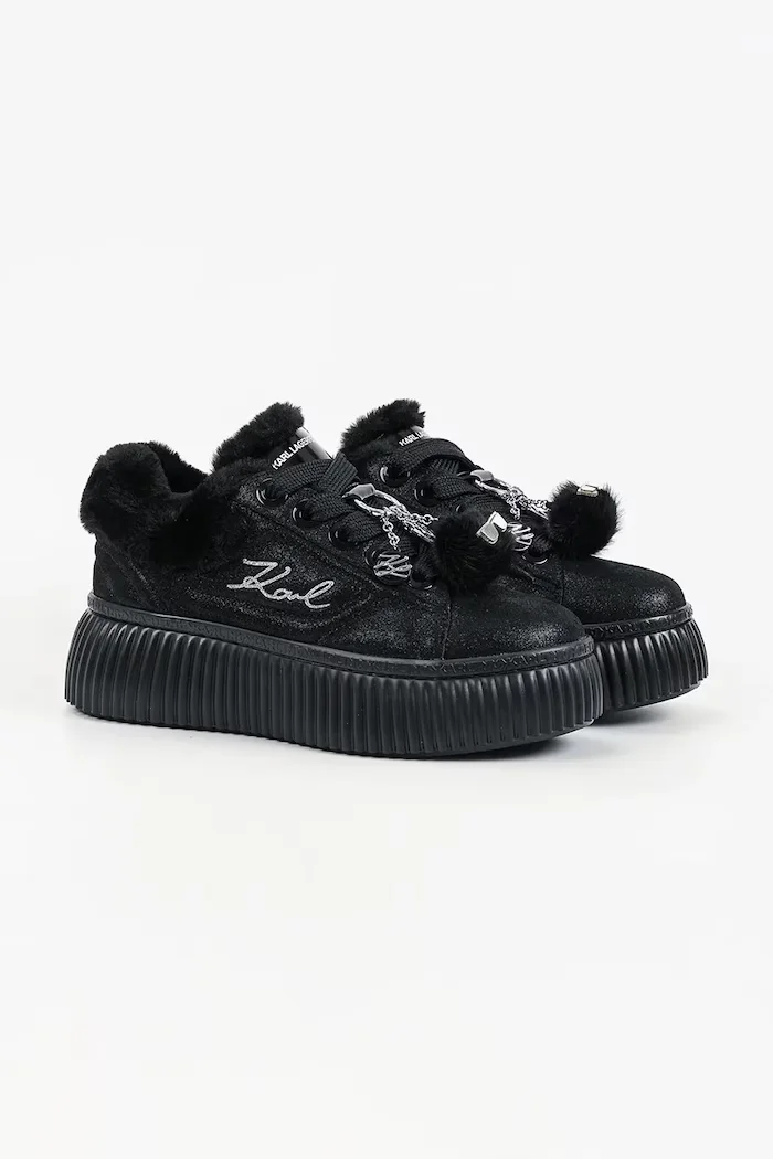 Karl Lagerfeld Kreeper маратонки дамски от велур черни KL42312L