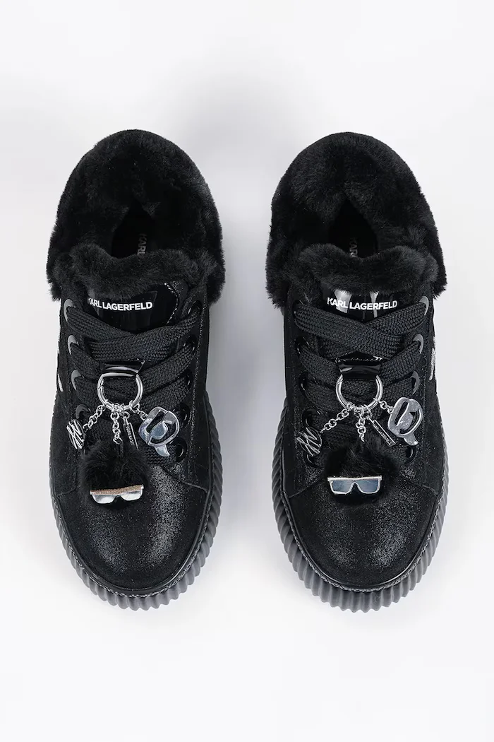 Karl Lagerfeld Kreeper маратонки дамски от велур черни KL42312L