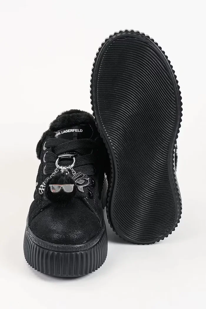 Karl Lagerfeld Kreeper маратонки дамски от велур черни KL42312L