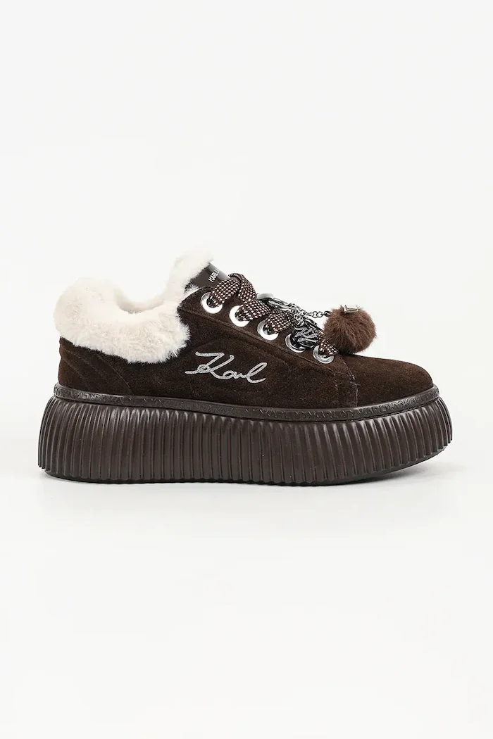 Karl Lagerfeld Kreeper маратонки дамски от велур кафяви с платформа KL42312L