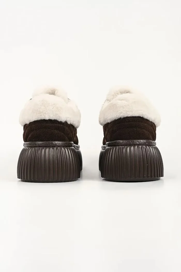 Karl Lagerfeld Kreeper маратонки дамски от велур кафяви с платформа KL42312L