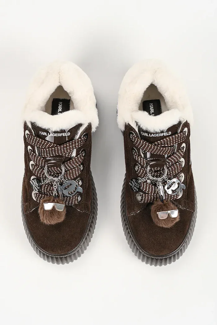 Karl Lagerfeld Kreeper маратонки дамски от велур кафяви с платформа KL42312L