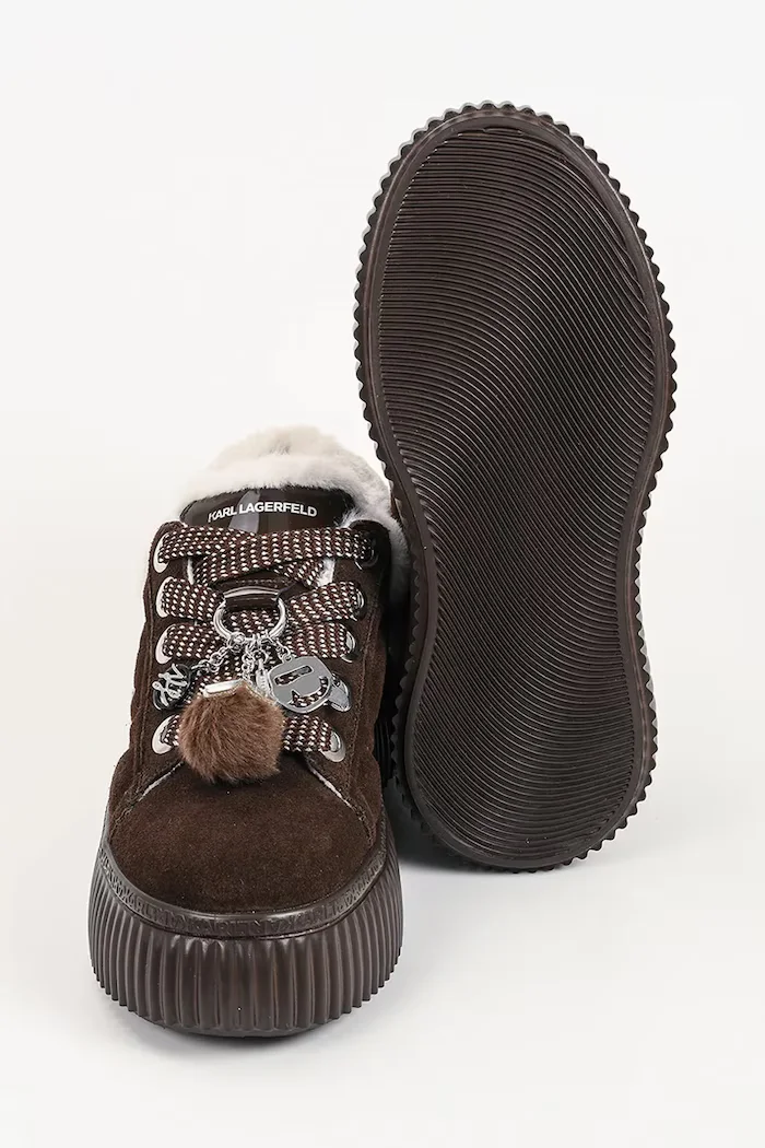 Karl Lagerfeld Kreeper маратонки дамски от велур кафяви с платформа KL42312L