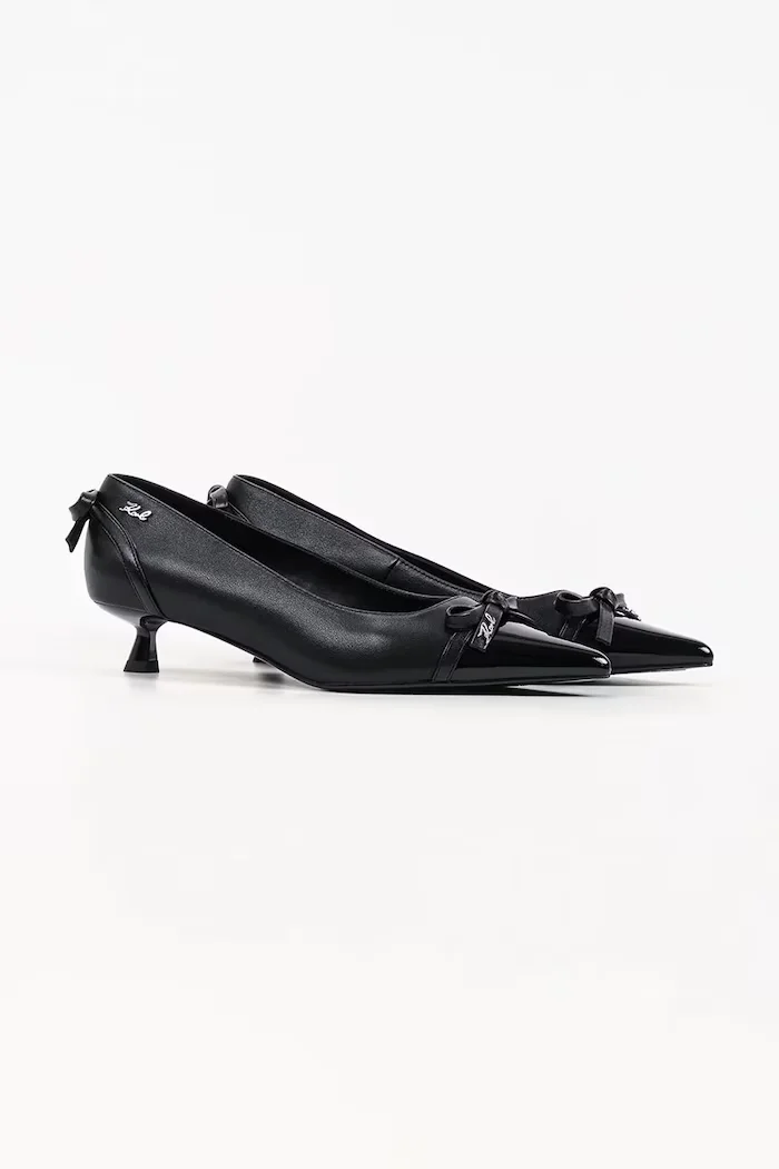 Karl Lagerfeld обувки с дебел ток от кожа Pasha черни KL30119A