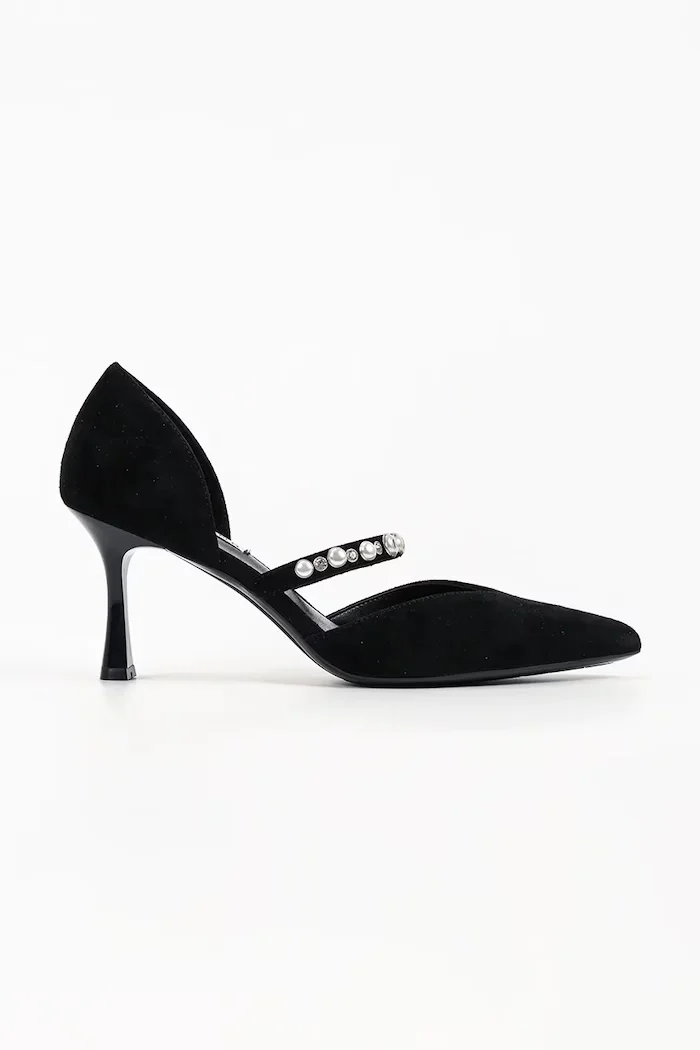 Karl Lagerfeld обувки с ток от кожа Sienna черни KL32705A