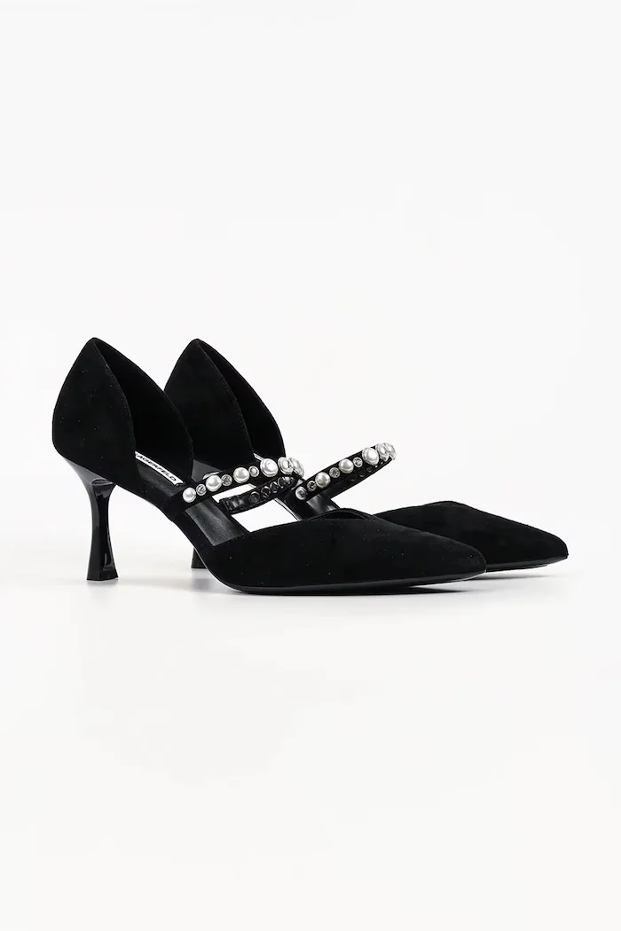 Karl Lagerfeld обувки с ток от кожа Sienna черни KL32705A