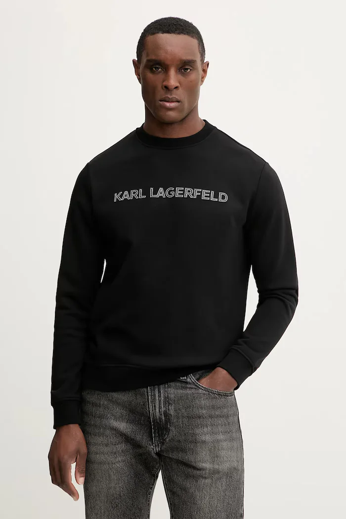 Karl Lagerfeld Памучен суичър мъжки в черно с изчистен дизайн 561952.705075
