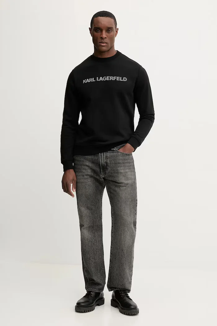 Karl Lagerfeld Памучен суичър мъжки в черно с изчистен дизайн 561952.705075