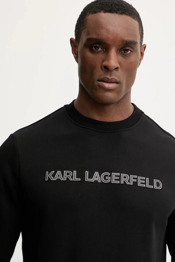 Karl Lagerfeld Памучен суичър мъжки в черно с изчистен дизайн 561952.705075