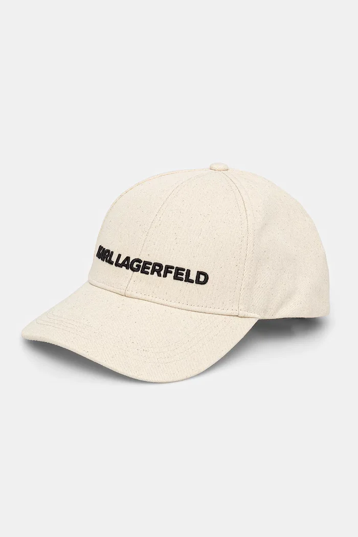 Karl Lagerfeld Памучна шапка с козирка K/ESSENTIAL в бежово с апликация A1W33071