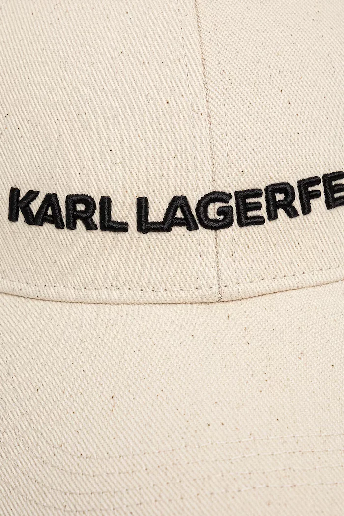 Karl Lagerfeld Памучна шапка с козирка K/ESSENTIAL в бежово с апликация A1W33071