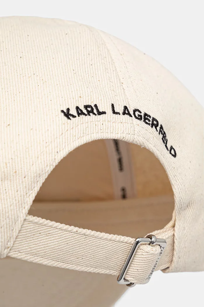 Karl Lagerfeld Памучна шапка с козирка K/ESSENTIAL в бежово с апликация A1W33071
