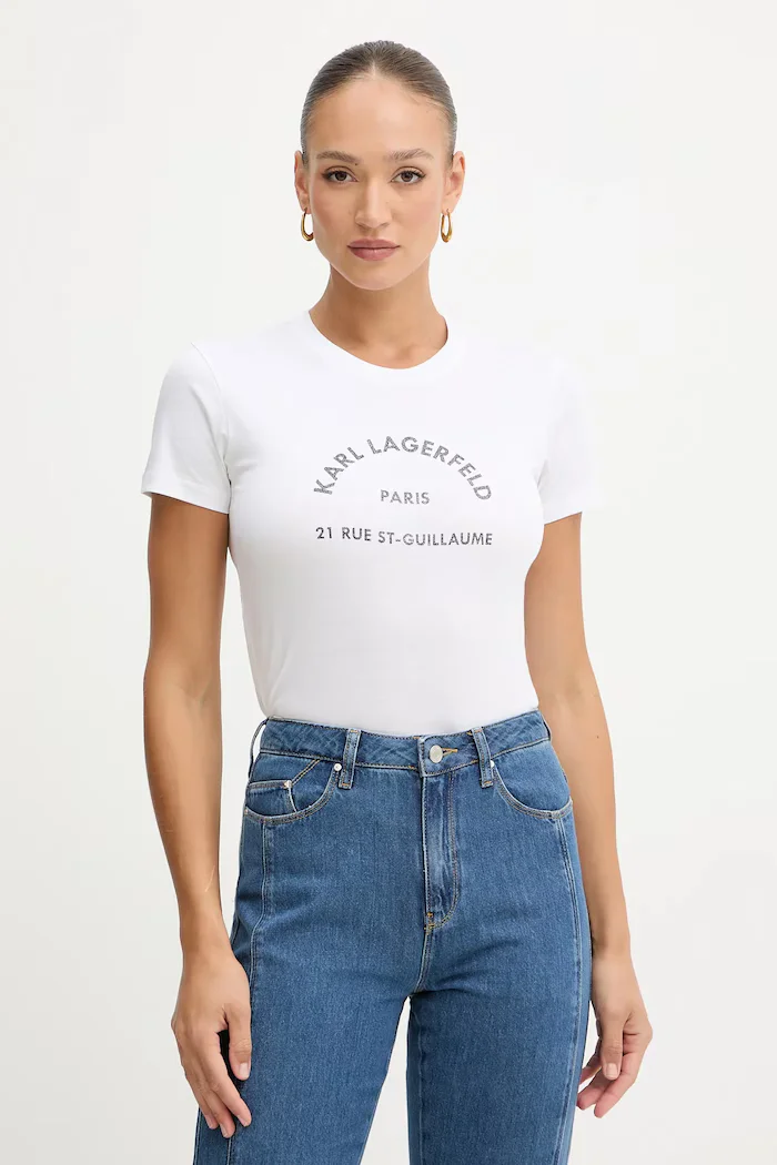 Karl Lagerfeld Памучна тениска дамска в бяло B1W17033