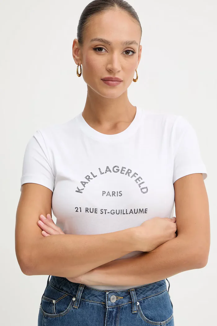 Karl Lagerfeld Памучна тениска дамска в бяло B1W17033