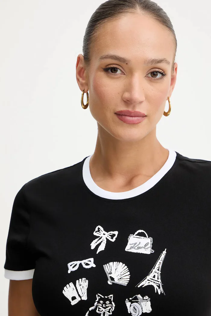 Karl Lagerfeld Памучна тениска дамска в черно B1W17027