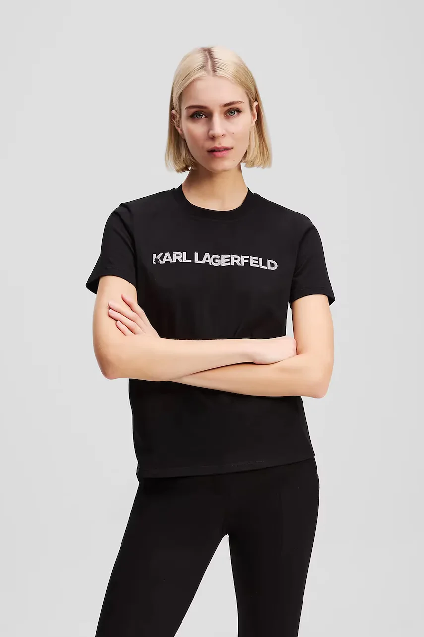 Karl Lagerfeld Памучна тениска ELONGATED LOGO