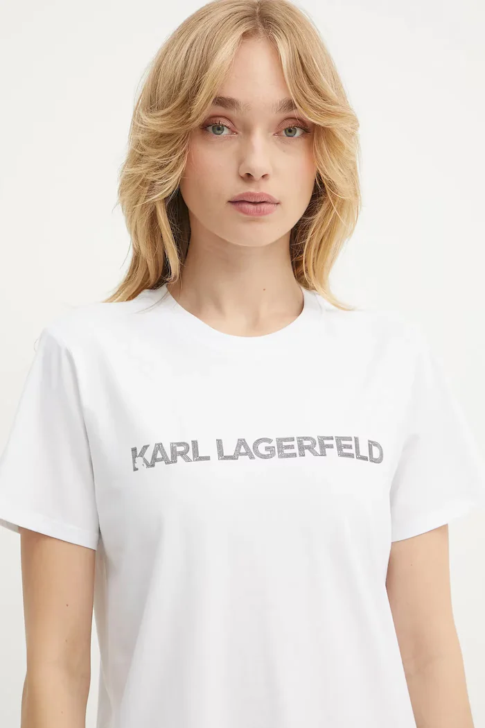 Karl Lagerfeld Памучна тениска ELONGATED LOGO дамска в бяло A3W17102