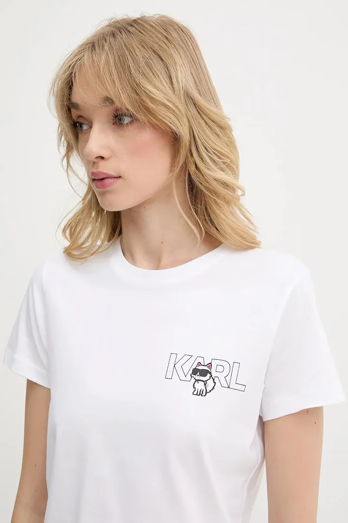 Karl Lagerfeld Памучна тениска IKON дамска в бяло A3W17085