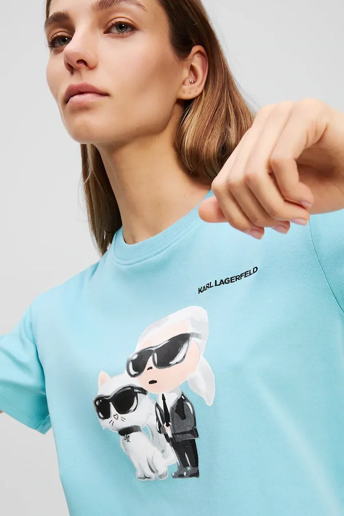 Karl Lagerfeld Памучна тениска IKON дамска в синьо A3W17077