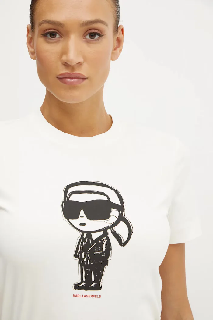 Karl Lagerfeld Памучна тениска IKON SKETCH в бежово A1W17126