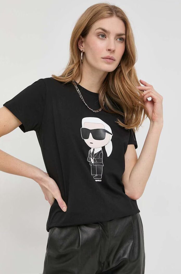Karl Lagerfeld Памучна тениска в черно