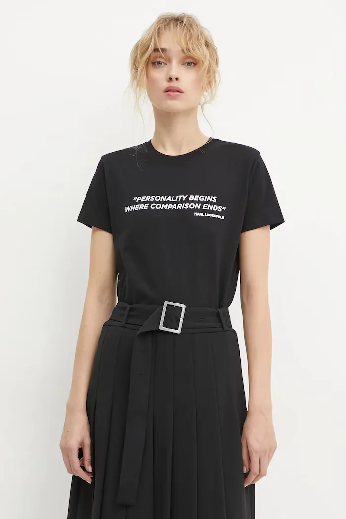 Karl Lagerfeld Памучна тениска в черно A1W17068