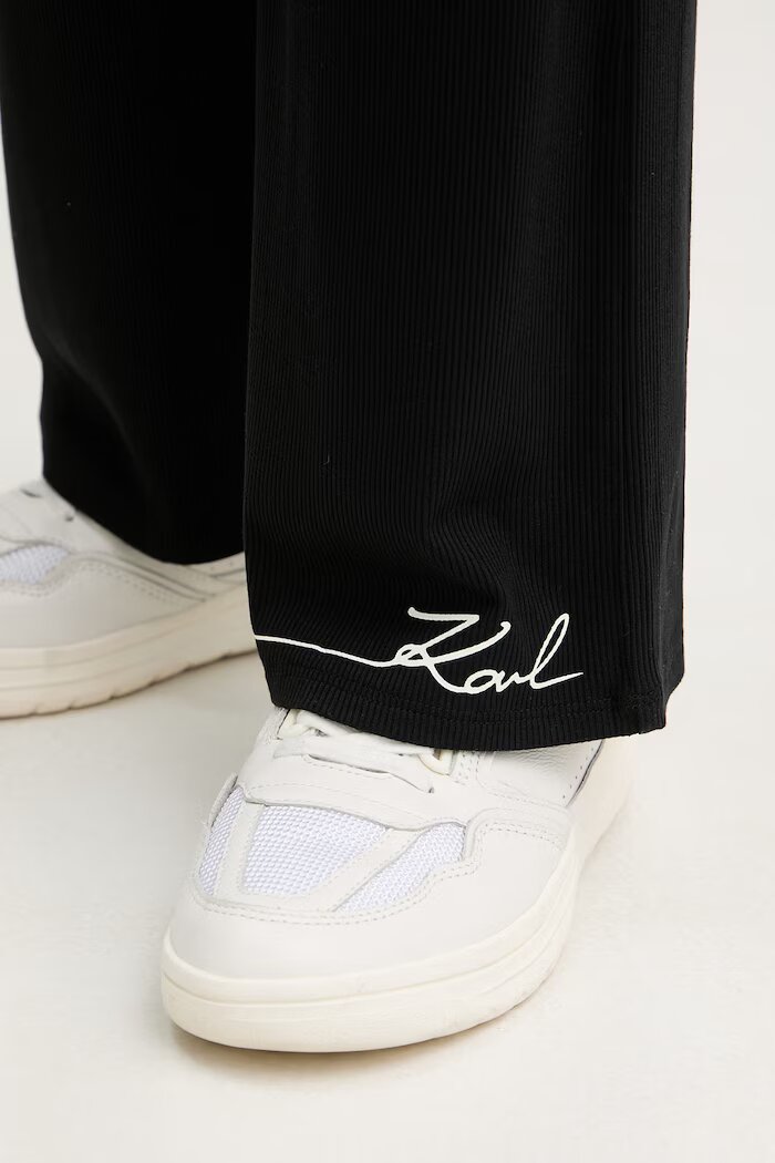 Karl Lagerfeld панталон дамски от вискоза черен с висока талия B2W44009
