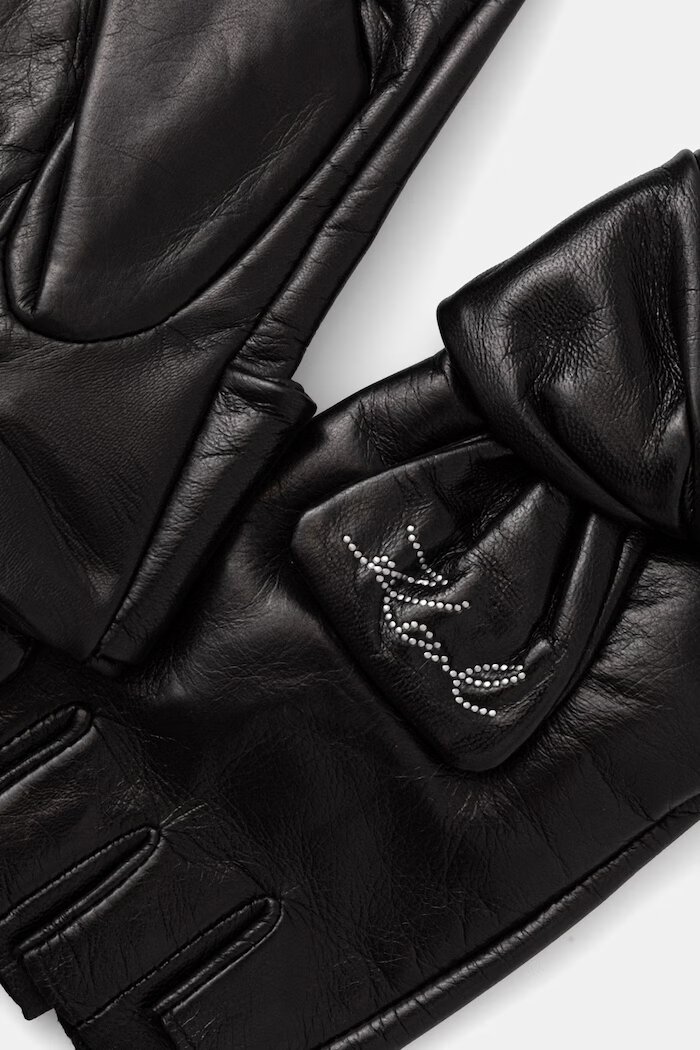 Karl Lagerfeld ръкавици дамски от кожа K/SIGNATURE черни B3W33012