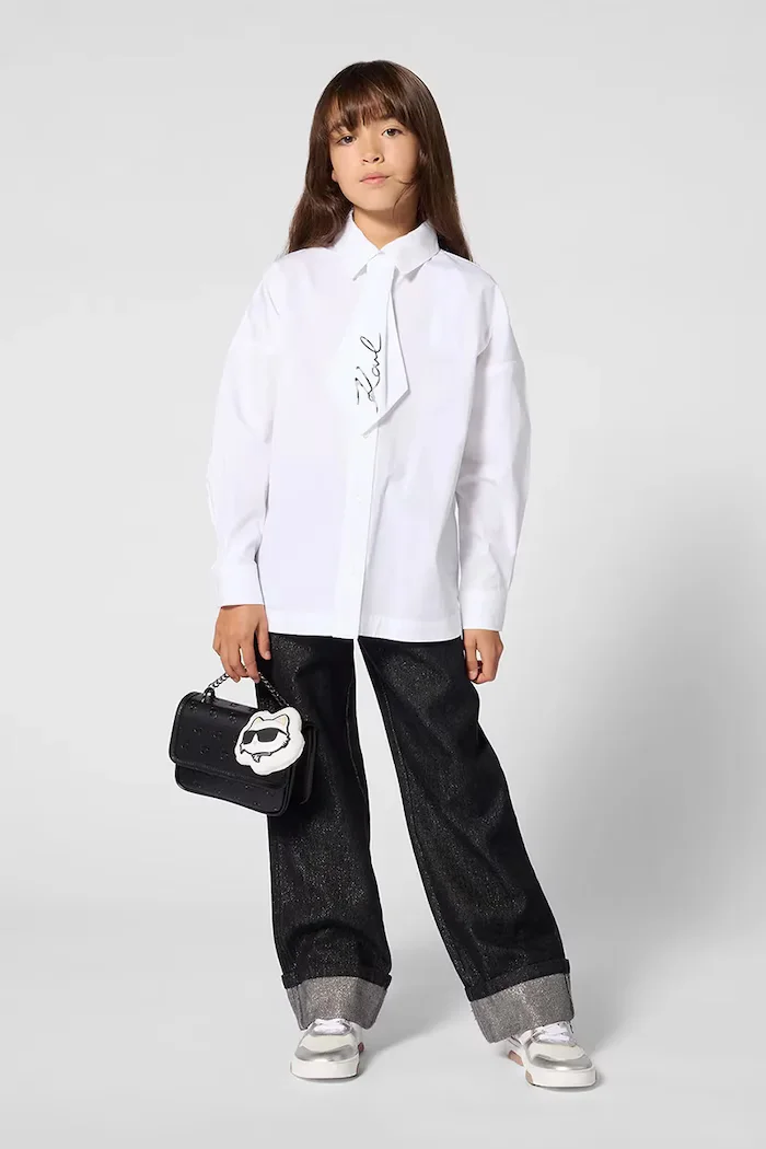 Karl Lagerfeld риза за деца от памук бяла с изчистена шарка Z31316