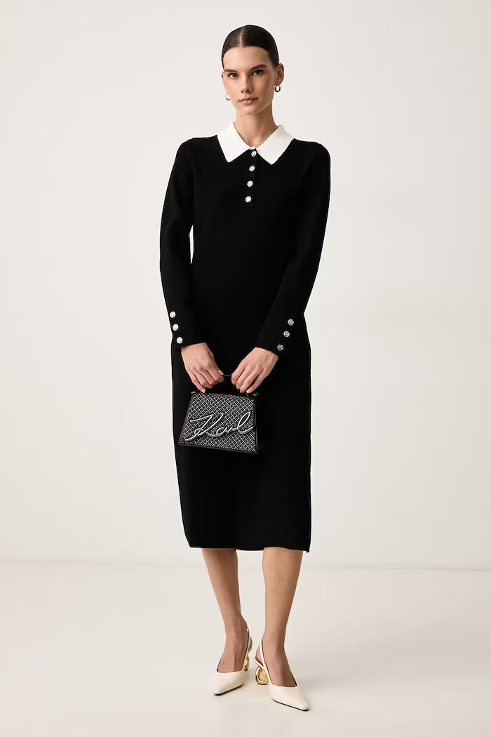 Karl Lagerfeld рокля с вискоза черна B4W13054