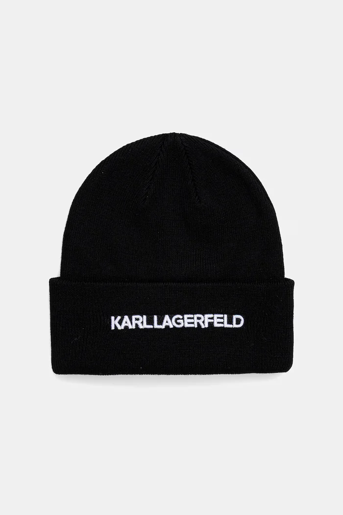 Karl Lagerfeld Шапка с вълна K/ESSENTIAL в черно от плътен трикотаж A3M33159