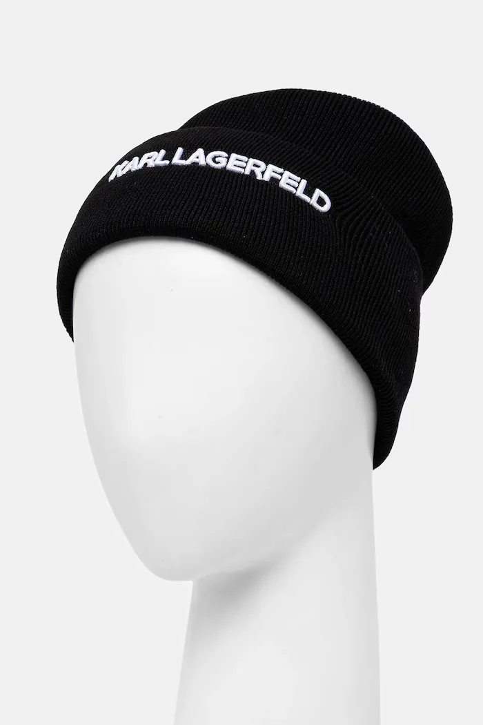 Karl Lagerfeld Шапка с вълна K/ESSENTIAL в черно от плътен трикотаж A3M33159