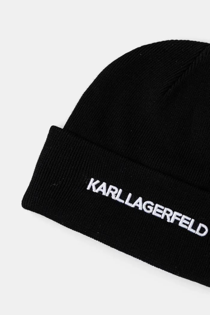 Karl Lagerfeld Шапка с вълна K/ESSENTIAL в черно от плътен трикотаж A3M33159