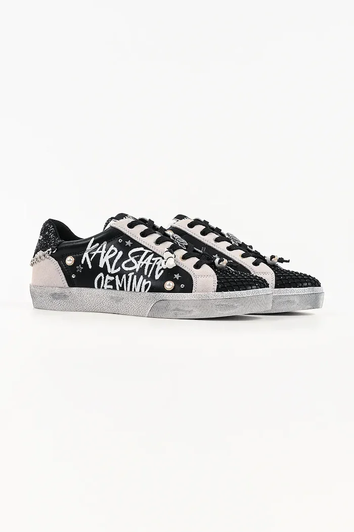 Karl Lagerfeld Skool маратонки дамски от кожа черни KL60116S