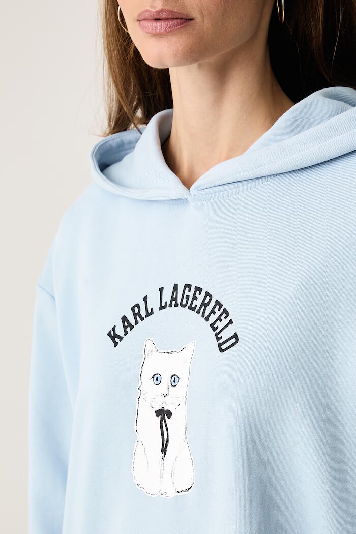 Karl Lagerfeld суичър с качулка дамски от памук син B4W20061