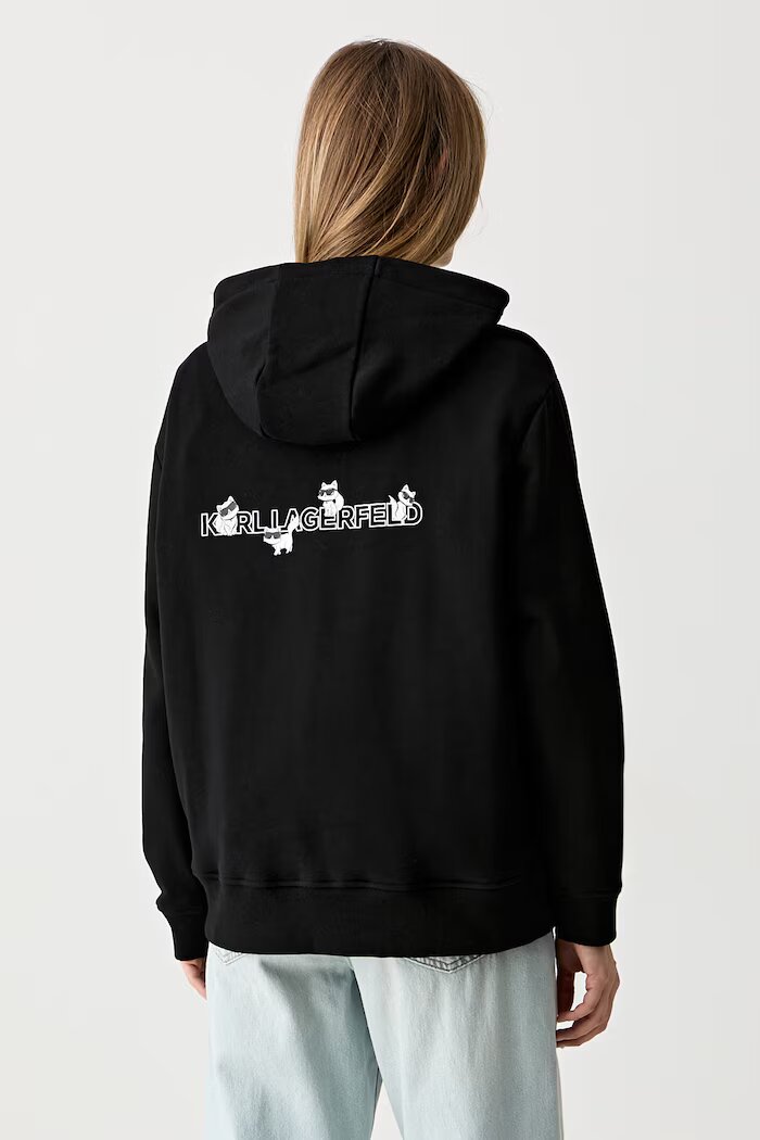 Karl Lagerfeld суичър с качулка дамски с памук IKON черен B3W20048