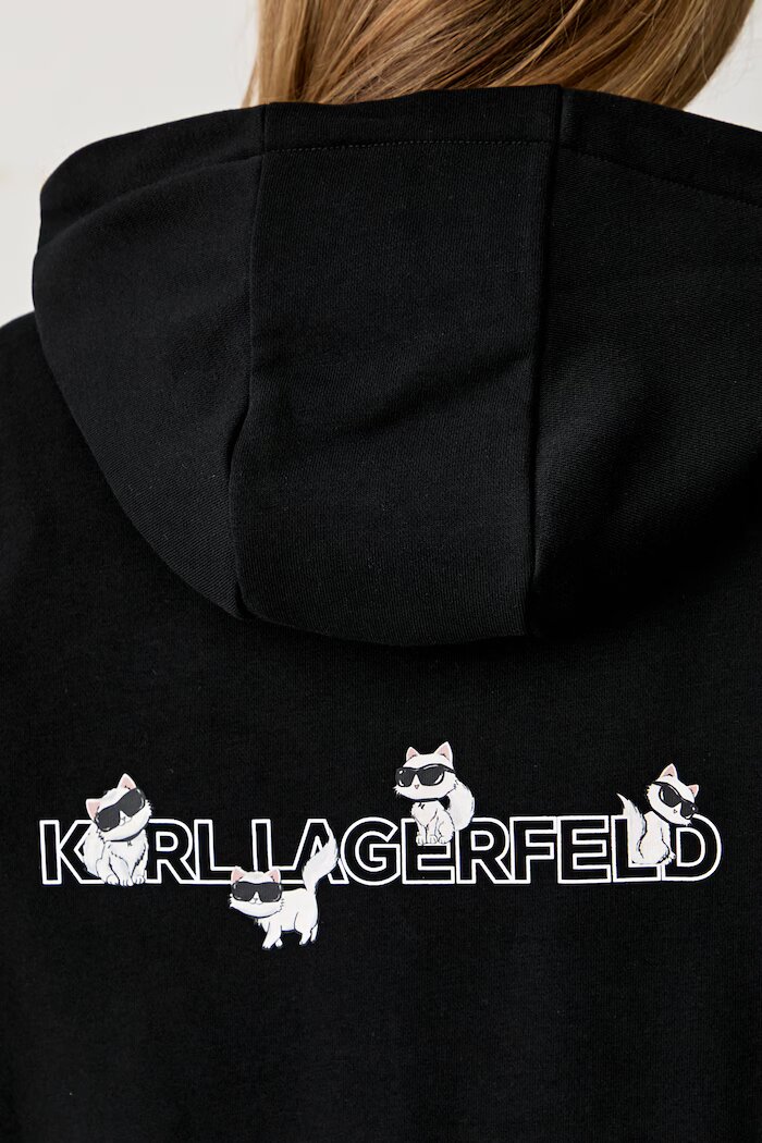 Karl Lagerfeld суичър с качулка дамски с памук IKON черен B3W20048